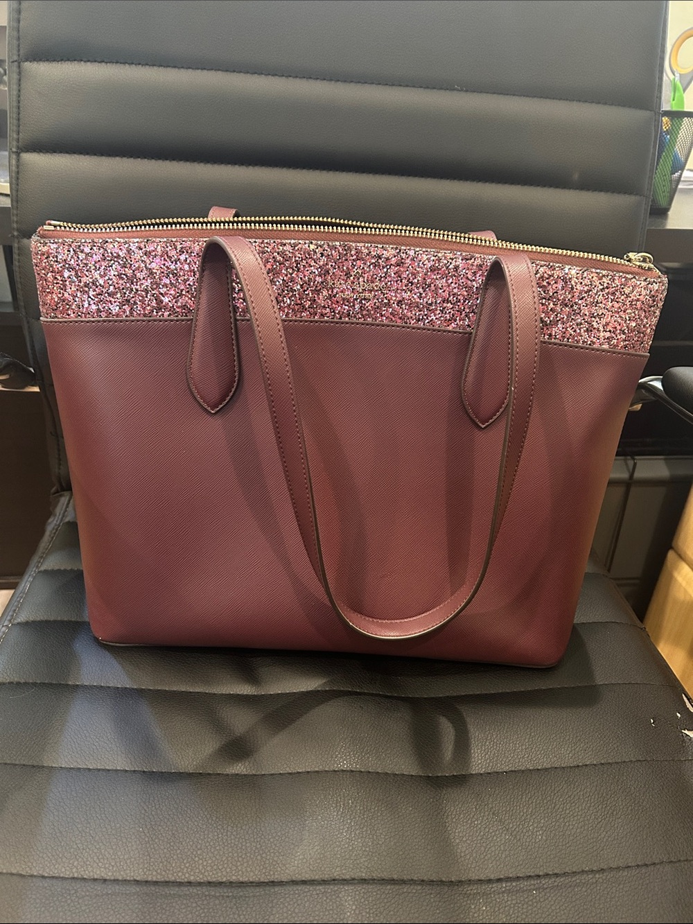 kate spade Burgundy Tote with Sparkle Trim